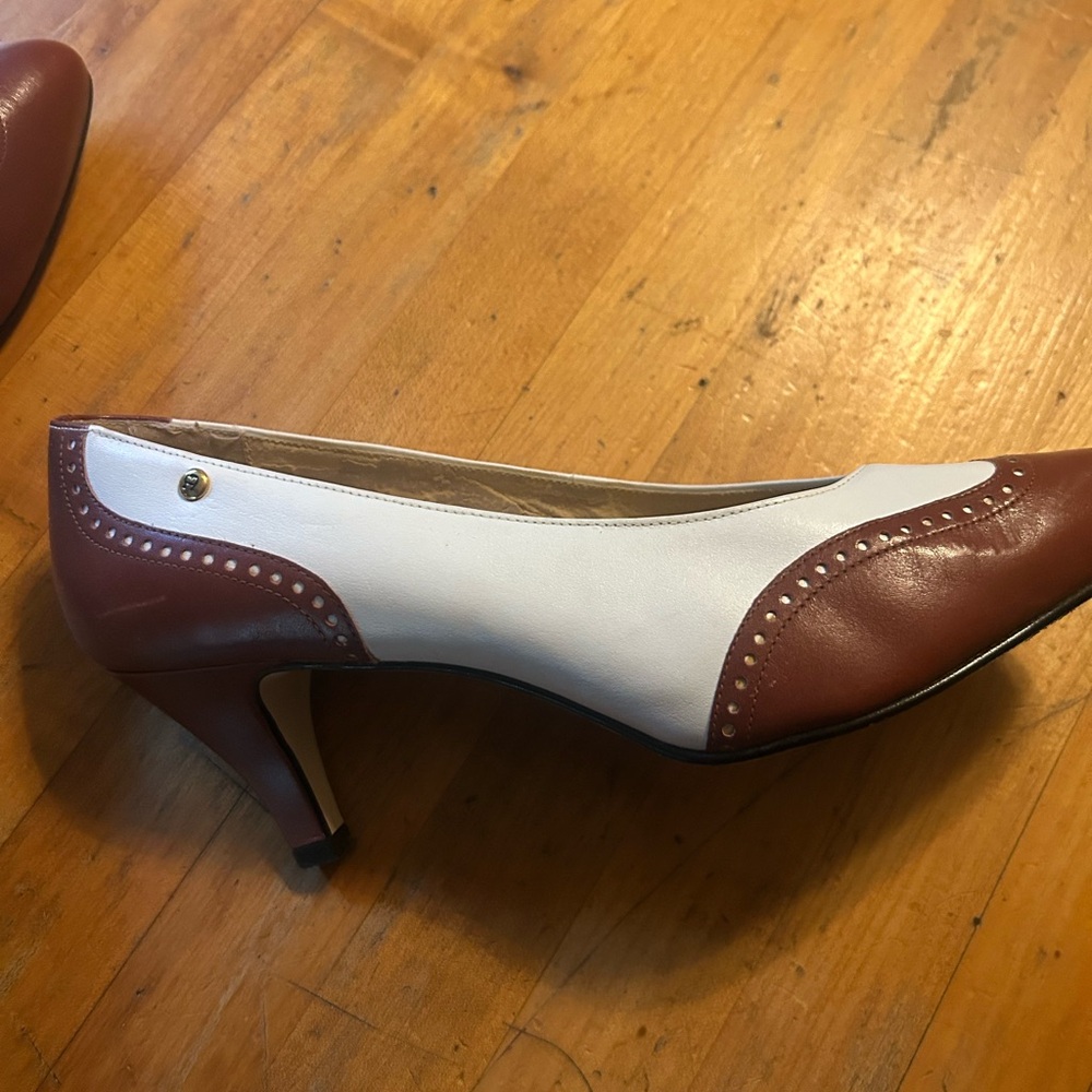 Etienne Aigner White and Brown Heels